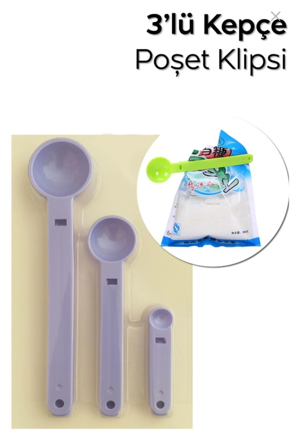 3'Lü Baharat Kaşığı Poşet Klipsi Poşet Kapatıcı 3 Boy Baharat Kaşığı