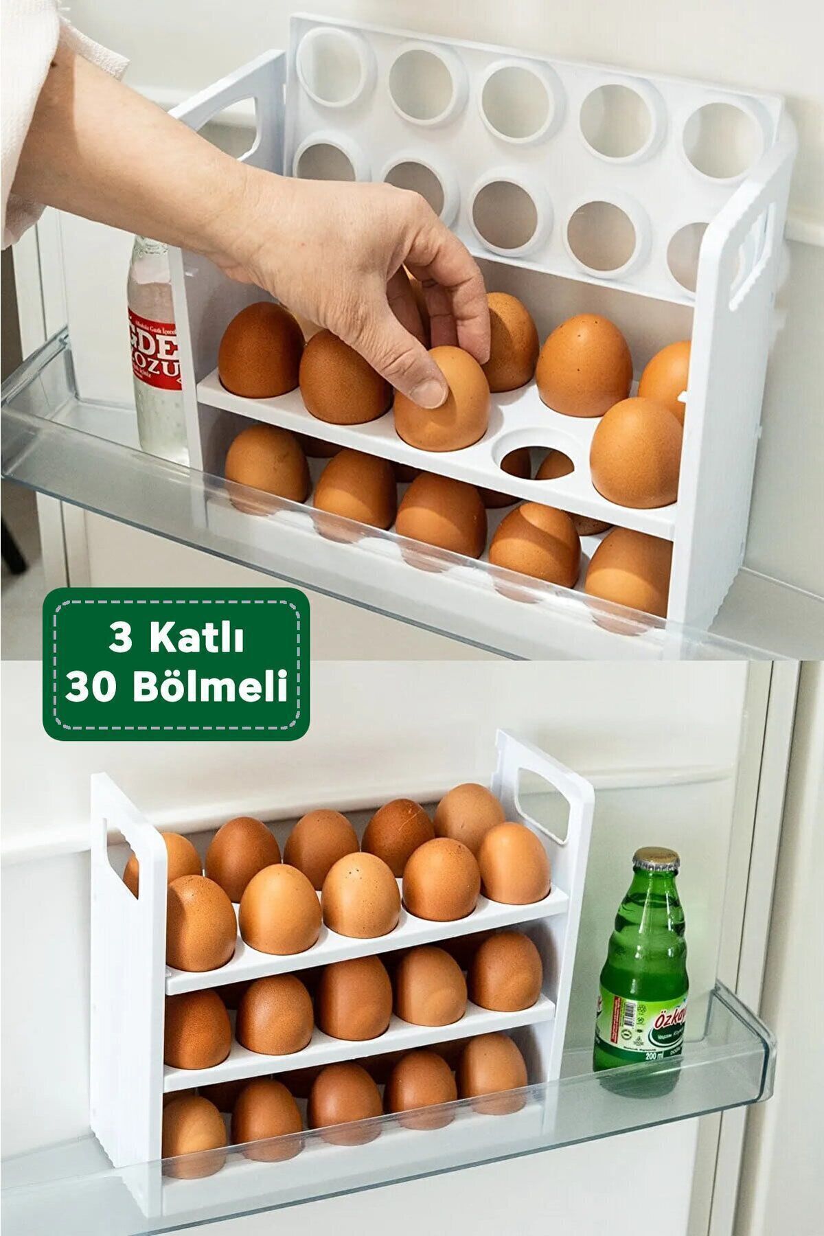 30 Bölmeli Yumurta Kutusu 3 Katlı Yumurtalık Buzdolabı Organizeri Saklama Kabı