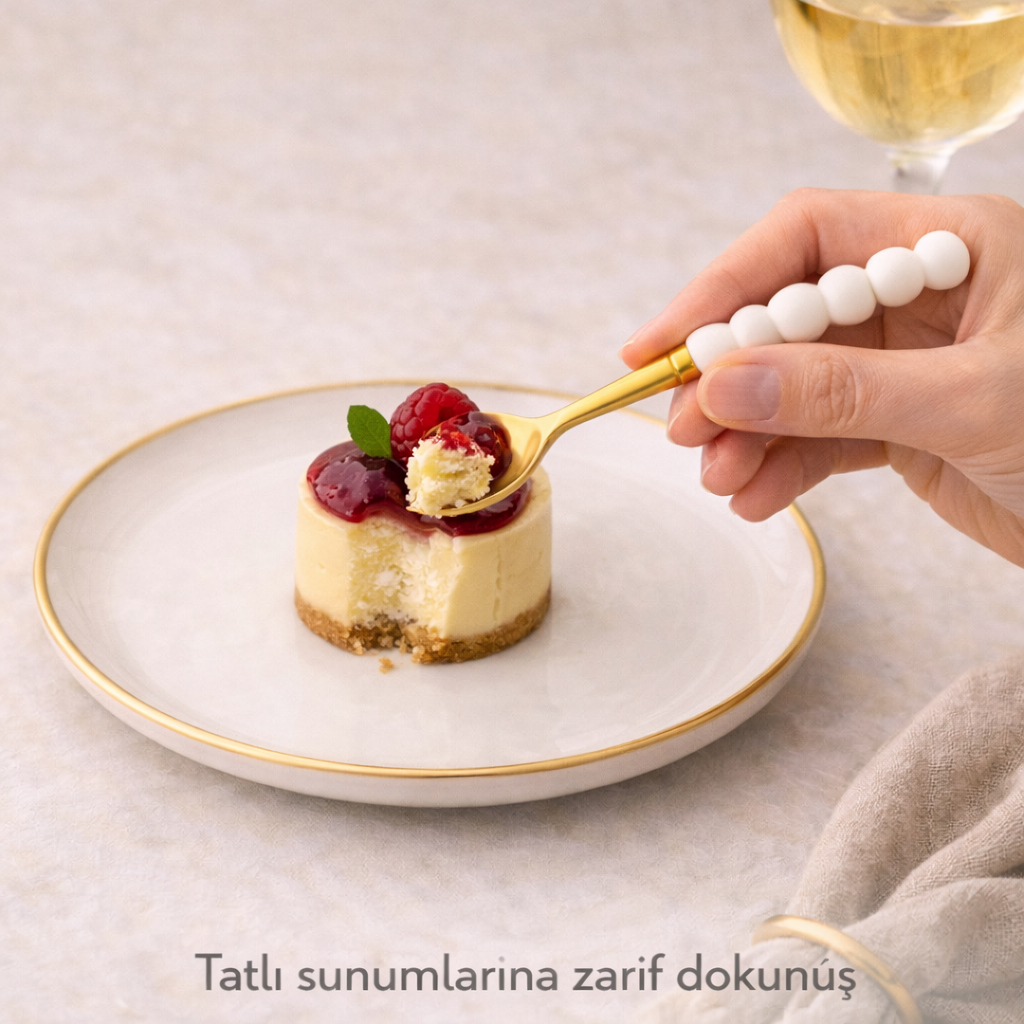6 Adet Gold İnci Detaylı Tatlı Kaşığı