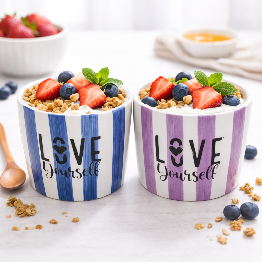 Love Yourself 4'Lü Seramik Kase 8 cm – Tatlı, Granola ve Dondurma Sunum Kasesi