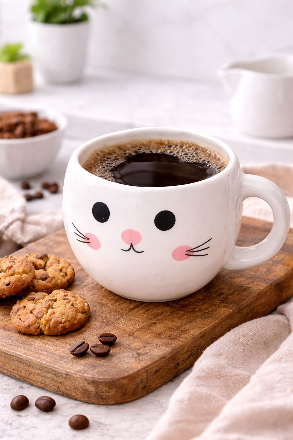 Sevimli Kedi Tasarımlı Seramik Kupa – Kahve & Latte Bardağı – Dekoratif Hediye Kupa