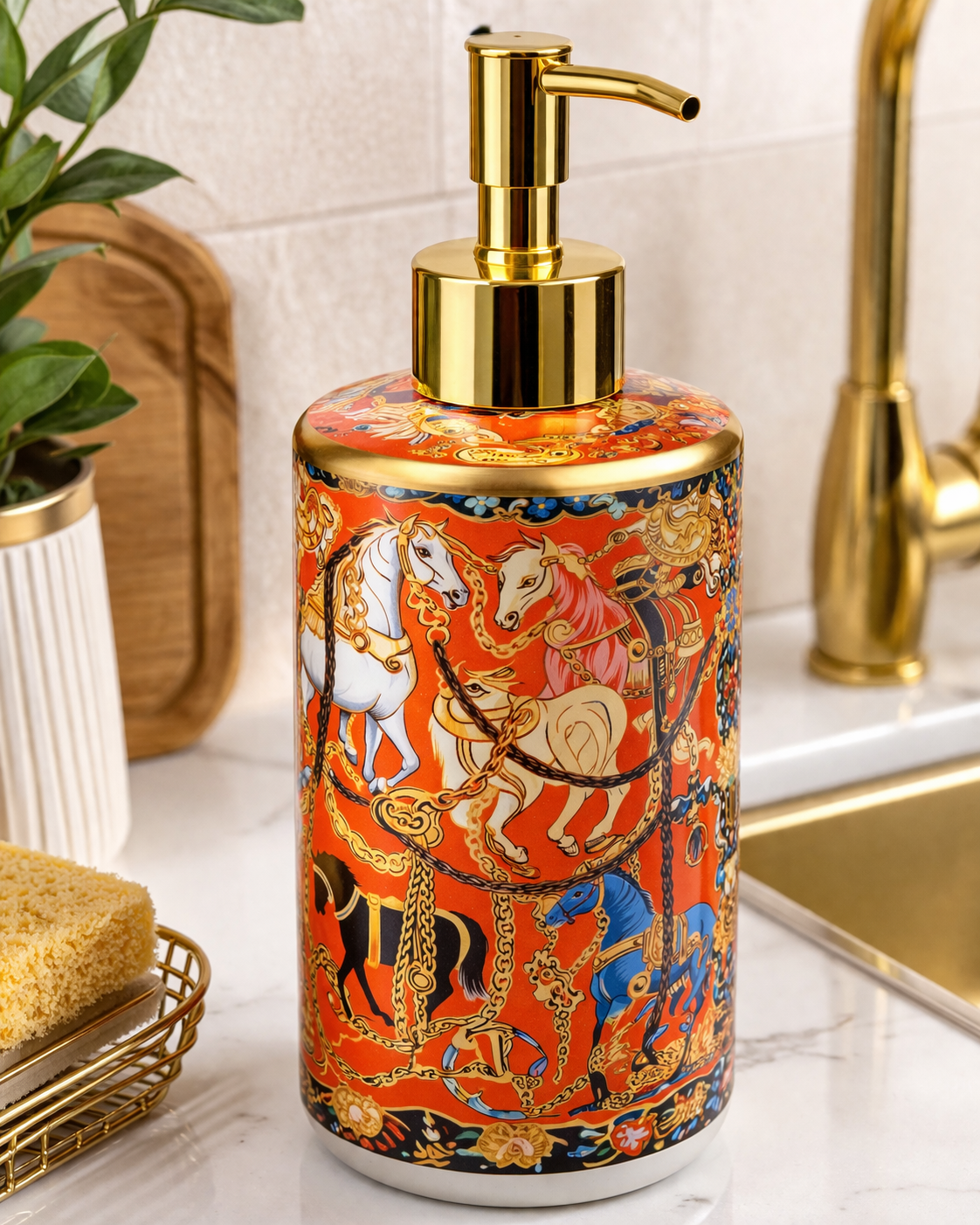 Antik Saray Desenli Gold Pompa Sıvı Sabunluk Dekoratif Mutfak & Banyo Sabunluk