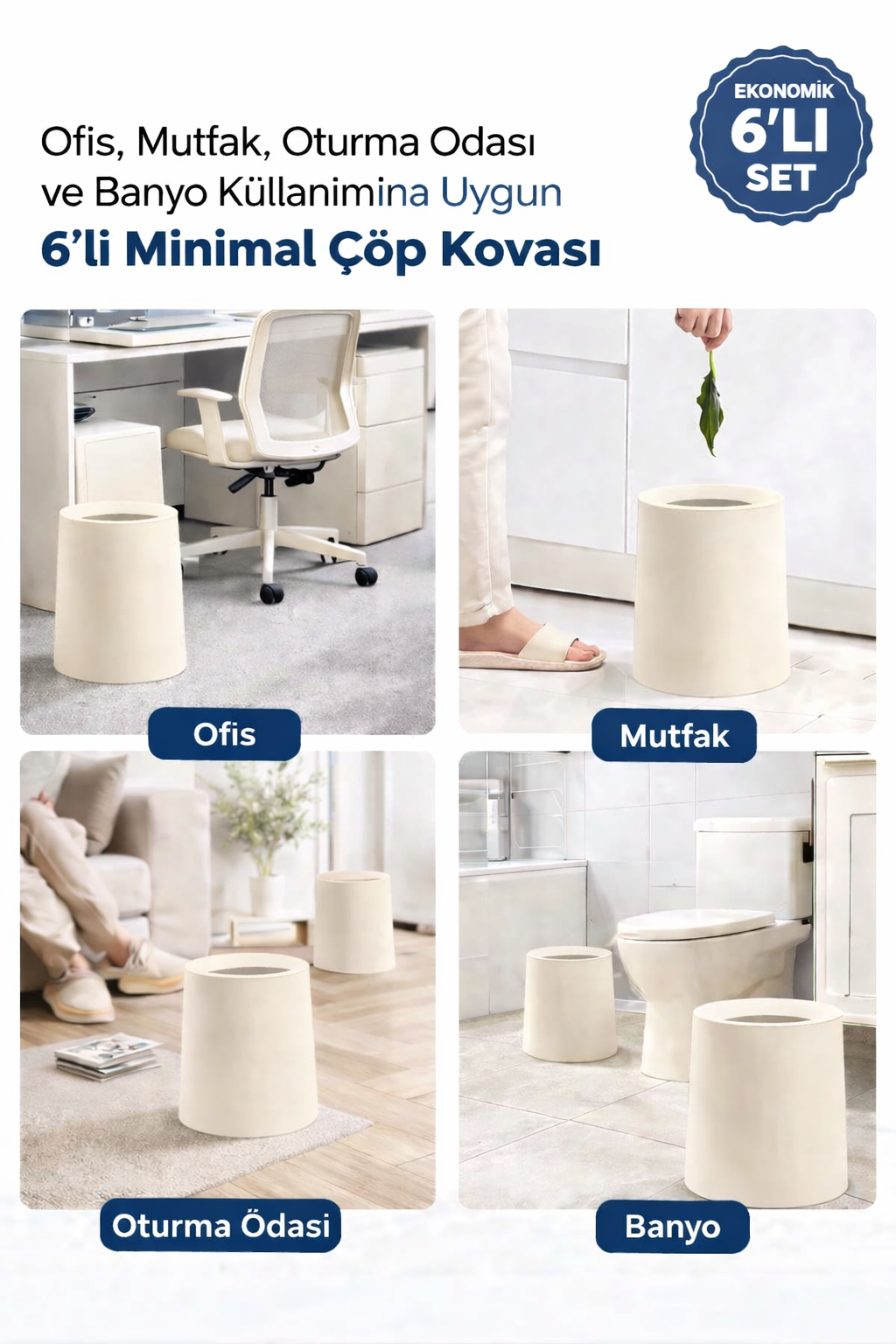 6 Adet Void Hotel Ve Ofis Tipi Sihirli Iç Kovalı Ev Mutfak Banyo Çöp Kovası | Çöp Poşeti Gözükmez