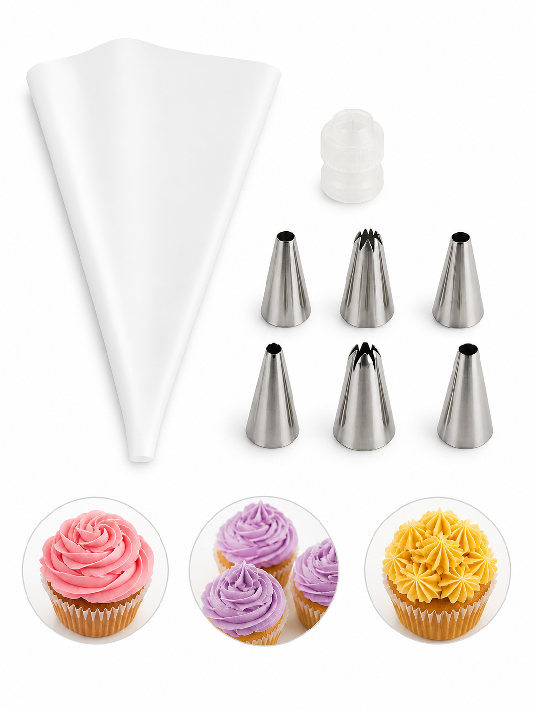Krema Sıkma Torbası Seti 7’li – Pasta, Cupcake ve Kurabiye Süsleme Aparatı