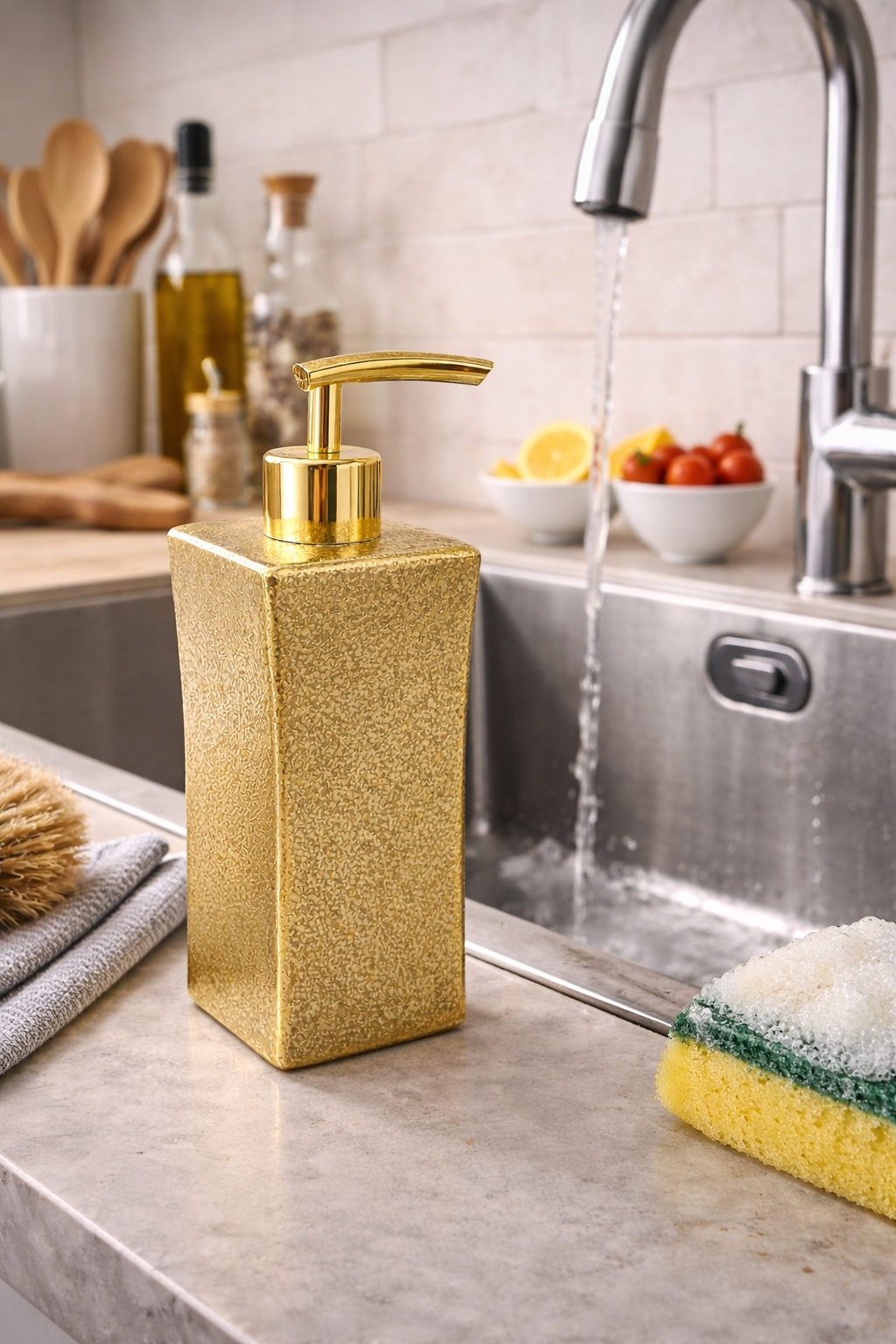 VELORA Gold Dekoratif Sıvı Sabunluk – Modern Mutfak & Banyo Aksesuarı