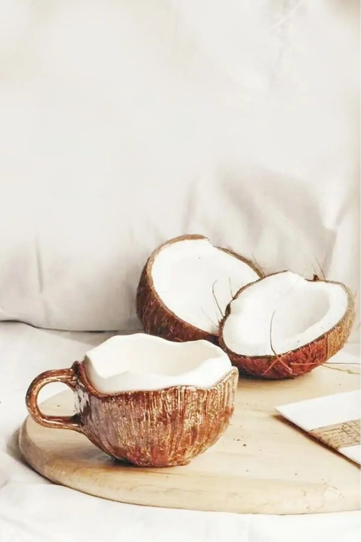 El Yapımı Coconut Kupa 350 ml Estetik Kahve Fincanı - 1 Adet
