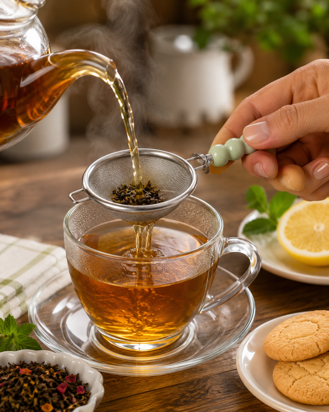 BUBBLE Metal Çay Süzgeci – Boncuk Saplı İnce Gözenekli Çay ve Bitki Çayı Süzgeci