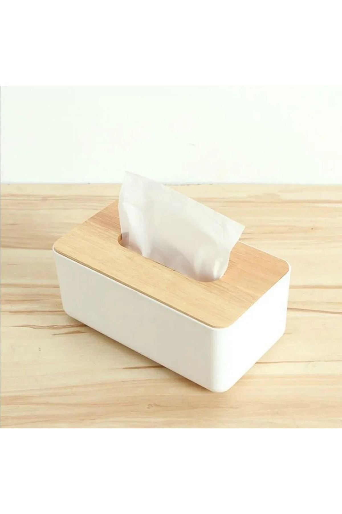 Ahşap Kapaklı Peçetelik Sunumluk | 21 x 13 x 9 cm Beyaz Renk 1 Adet