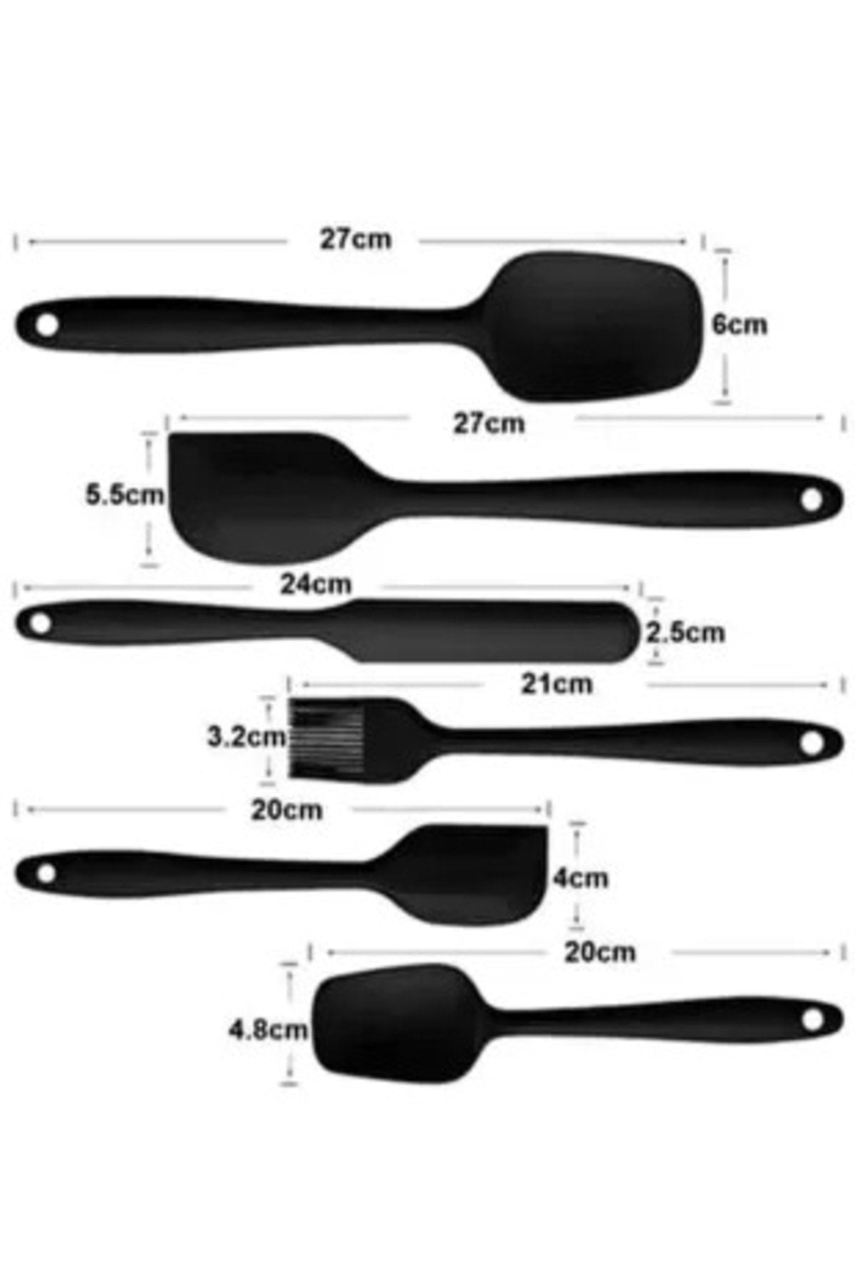 Silikon Spatula Seti 6 Parça Siyah Isıya Dayanıklı Yanmaz Yapışmaz