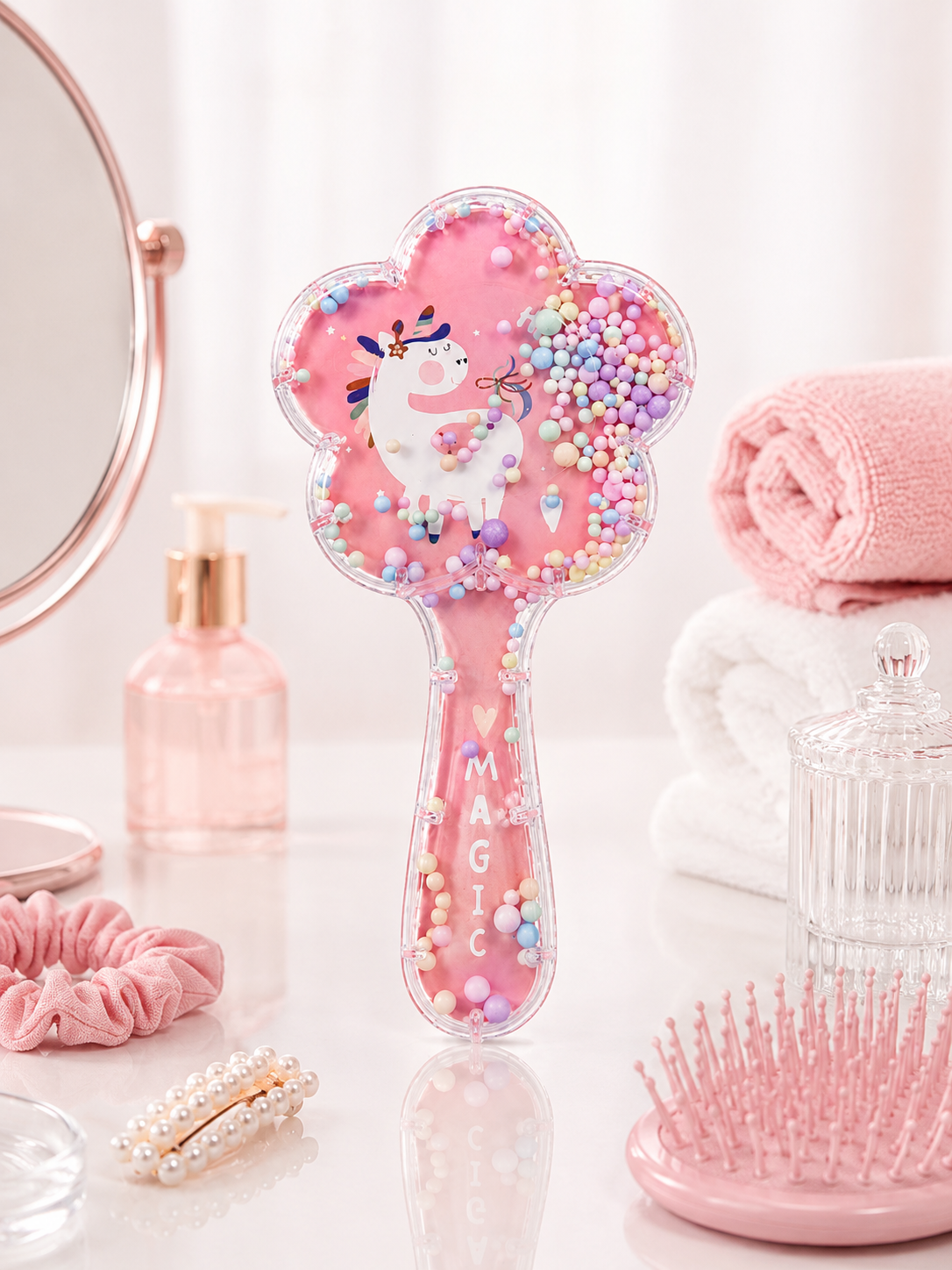 Unicorn Desenli Çocuk Saç Tarağı | Çiçek Şekilli Dolaşık Açıcı Saç Fırçası | Kız Çocuk Tarak