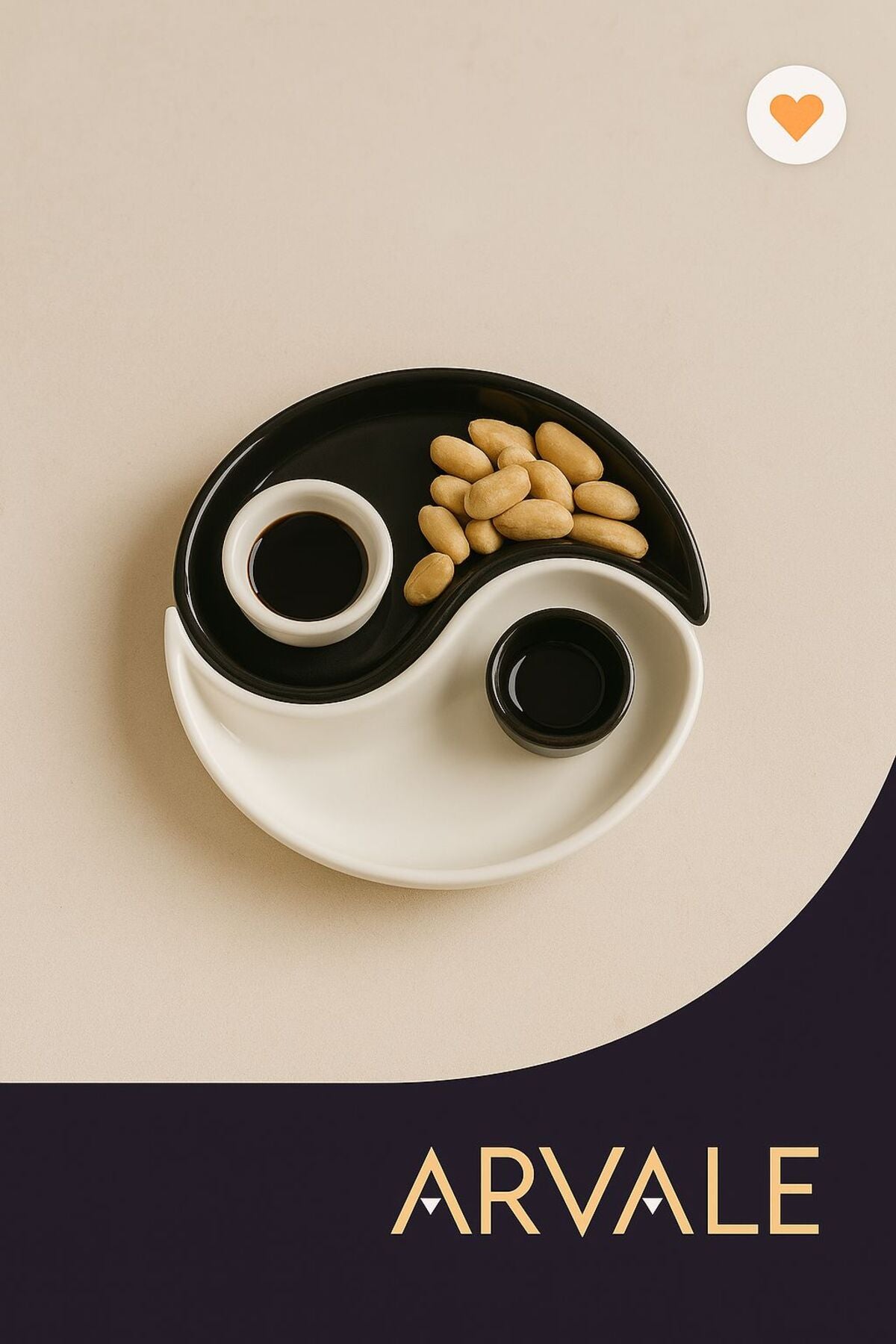 Ying & Yang 2 Li Özel Tasarım Sosluklu Kahvaltılık Tabağı Sosluk Çerezlik Kase Dekoratif Tabak 20 Cm