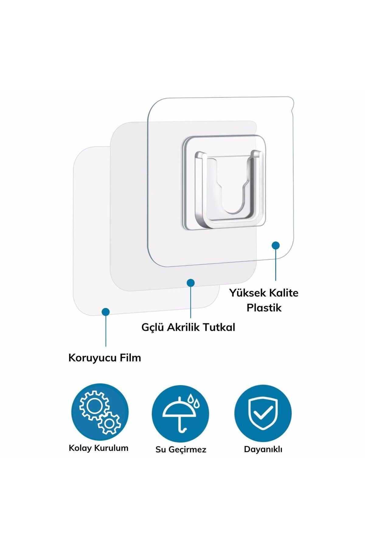 1 Adet Çift Taraflı Yapışkanlı Geçmeli Klips Eşya Sabitleme Askısı Şeffaf Duvar Kancası