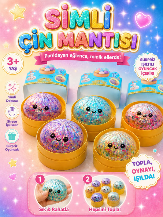 1 Adet Çin Mantısı Squishy Stres Topu – Simli Sıkılabilir Yumuşak Oyuncak