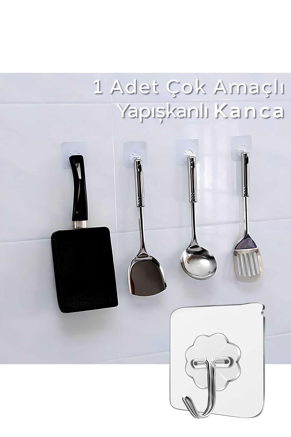 1 Adet Güçlü Şeffaf Duvar Askısı Askılığı Yapışkan Metal Kancalı Mutfak Banyo Askı