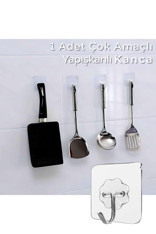 1 Adet Güçlü Şeffaf Duvar Askısı Askılığı Yapışkan Metal Kancalı Mutfak Banyo Askı