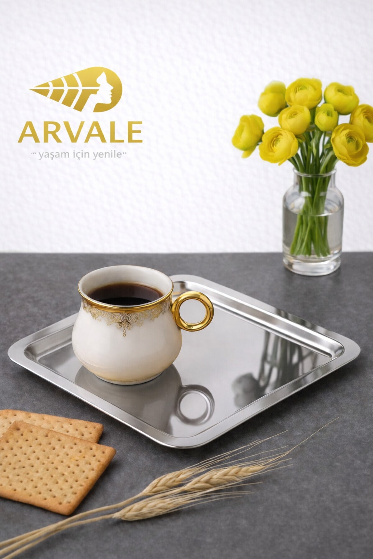 1 Adet Lüx Kare Paslanmaz Çelik Gümüş Renk 21x21cm Kahve Servis Sunum Tepsisi&tabağı