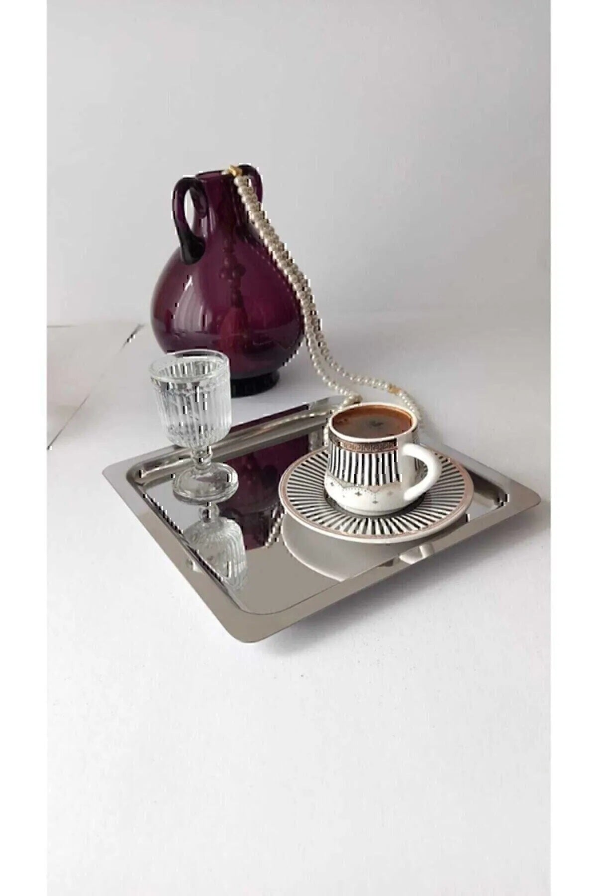 1 Adet Lüx Kare Paslanmaz Çelik Gümüş Renk 21x21cm Kahve Servis Sunum Tepsisi&tabağı