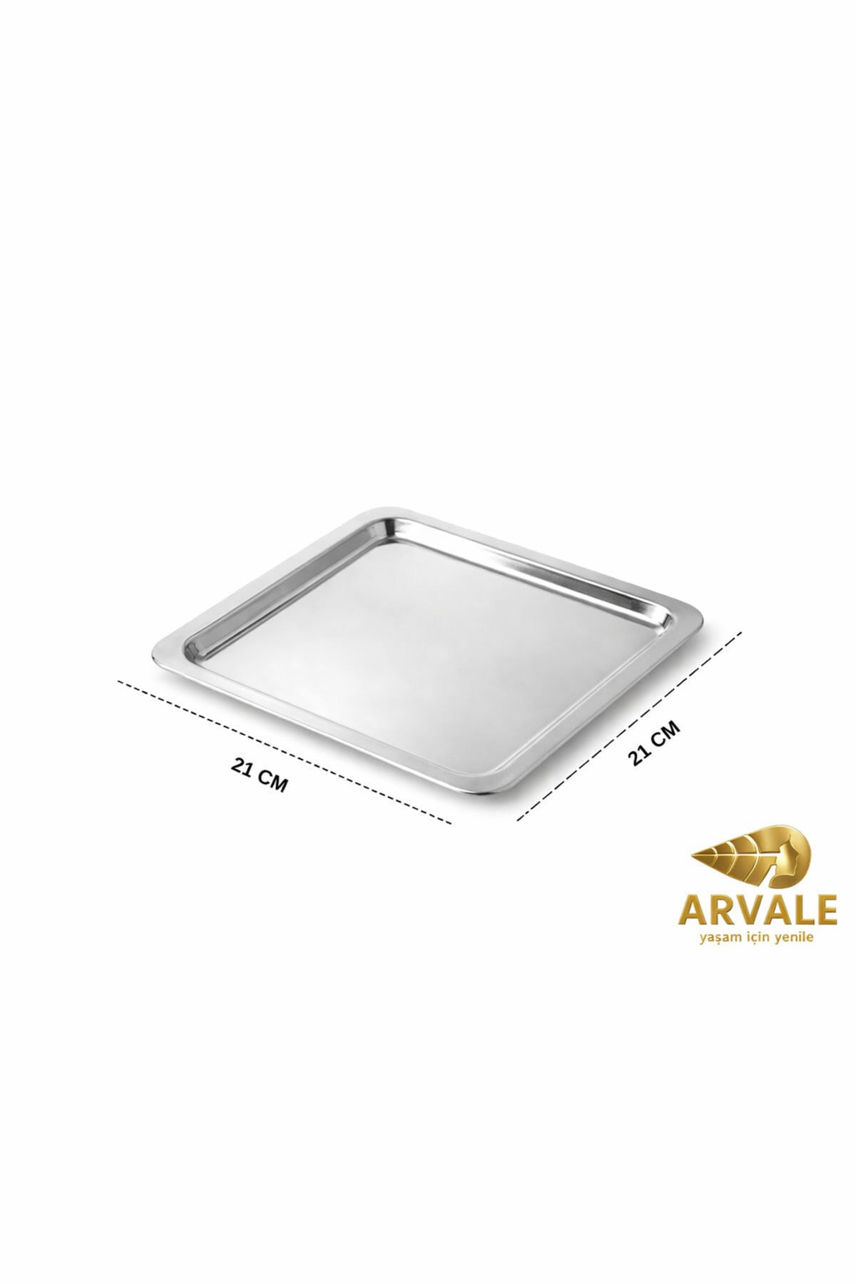 1 Adet Lüx Kare Paslanmaz Çelik Gümüş Renk 21x21cm Kahve Servis Sunum Tepsisi&tabağı