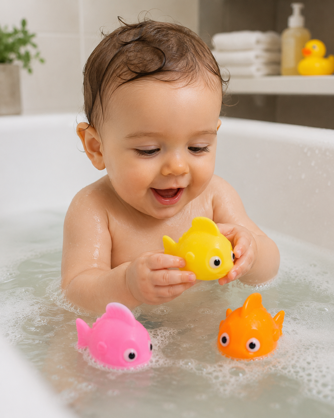 1 Adet Suda Yüzen Ses Çıkaran Renkli Minik Japon Balığı Banyo Oyuncağı Bebek Çocuk Banyo Ve Havuz Oyuncak