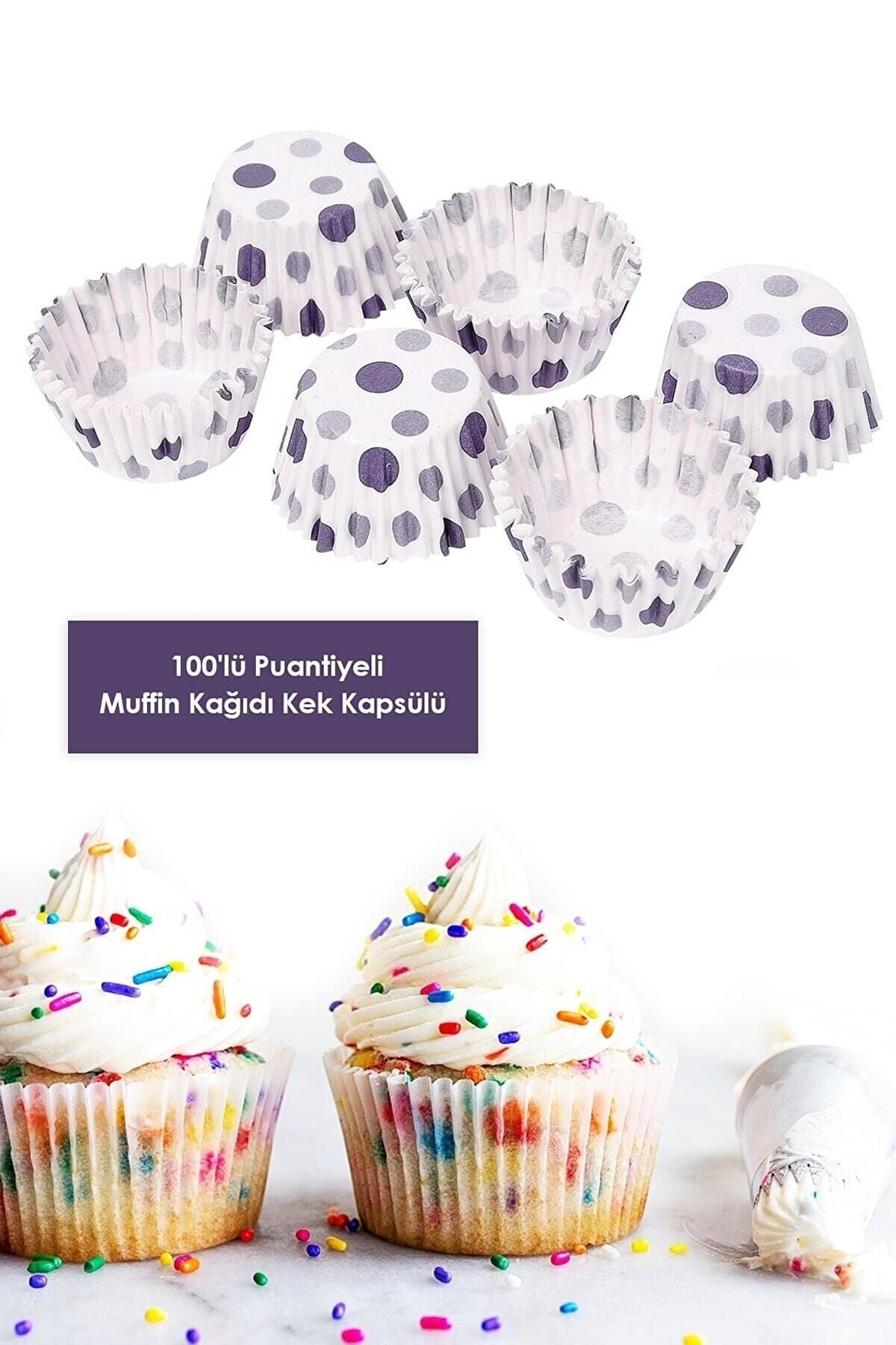 100'lü 6.5 Cm Muffin Browni Cupcake Kağıdı Kek Kalıbı Desenli