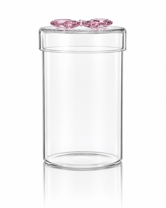 1300 ml Pembe Fiyonklu Cam Saklama Kavanozu – Kapaklı Şeffaf Cam Kavanoz – Çay, Kahve, Şeker ve Kuru Gıda Saklama Kabı