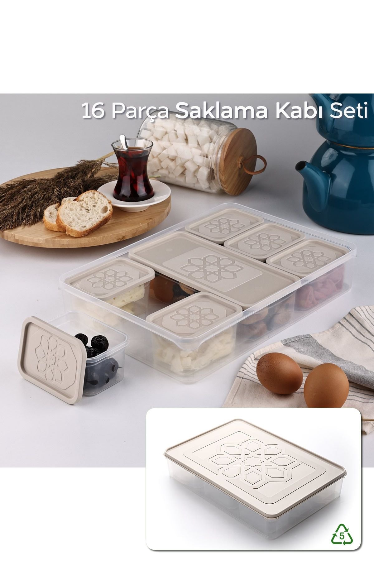 16 Parça Piknik Saklama Kahvaltı Seti - Çok Amaçlı Gıda Saklama Kabı - 6 Küçük,1 Orta 1 Büyük Boy