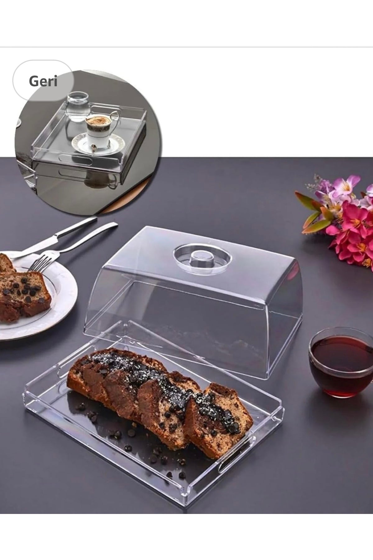 2 Adet Kristal Fanus Set-1 Adet 27 Cm yuvarlak 1 Adet 25x18 Cm Kare Fanus-Kek Fanusu Sunumluk