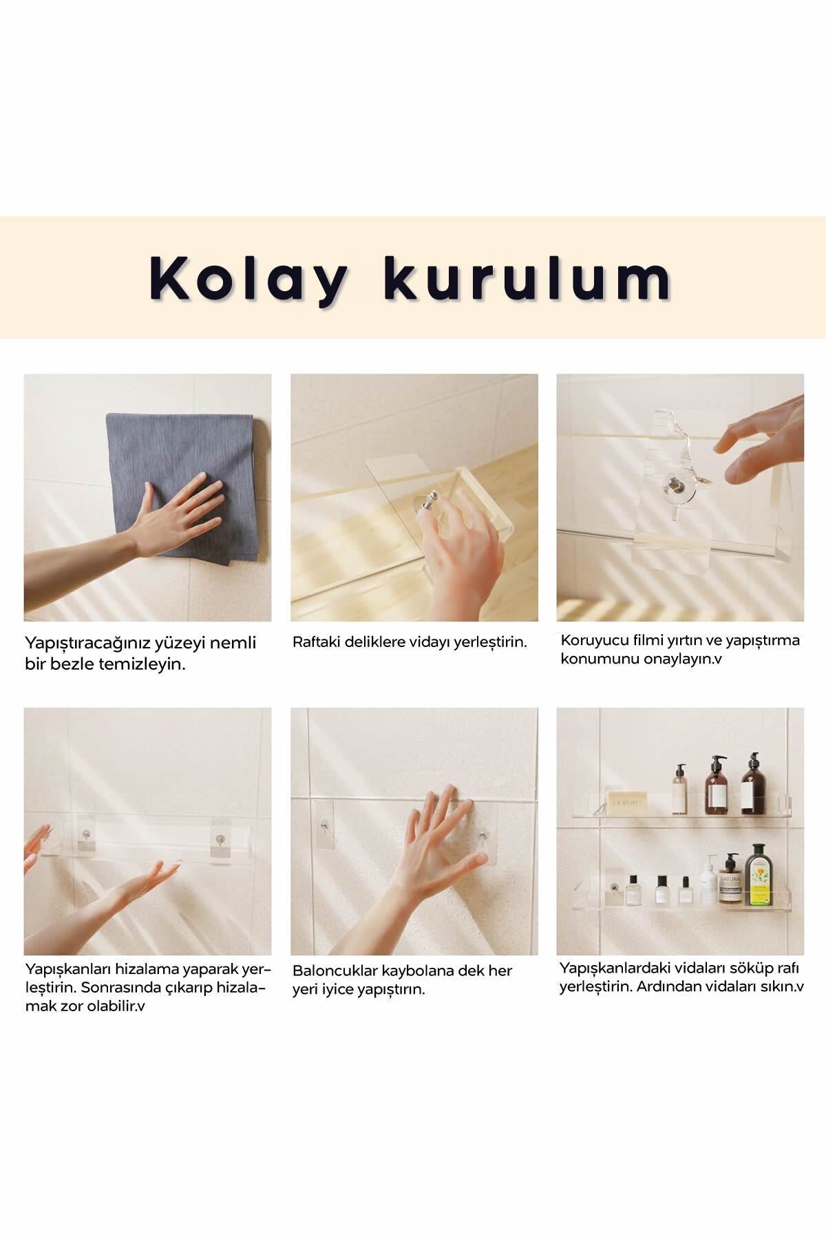 2 Adet Pleksi Hayalet Raf | Banyo Mutfak Düzenleyici Kendinden Yapışkanlı Vidalı Raf - 40 Cm