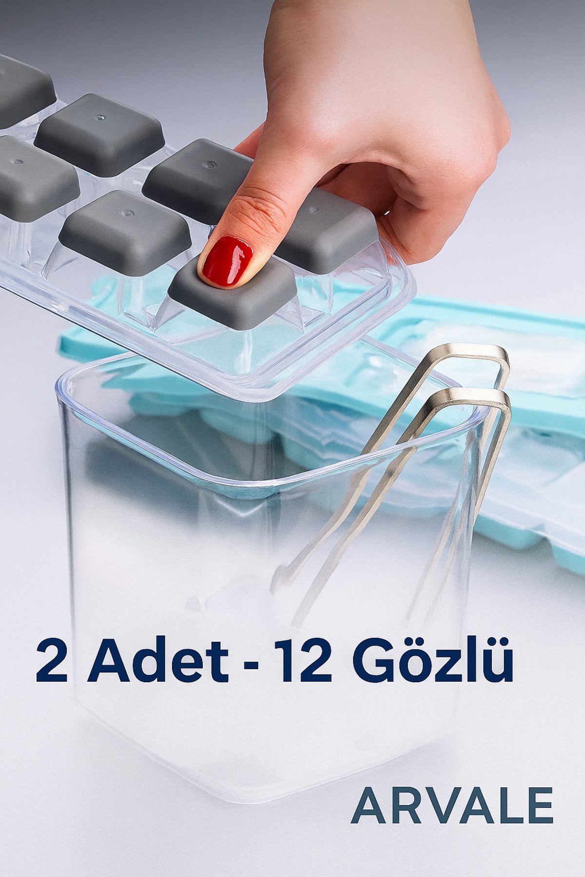 2 Adet Pratik 12 Bölmeli Bas Parmak Silikon Buz Kalıbı |kapaklı Silikon Yapışmaz Bas Parmak Buzluk