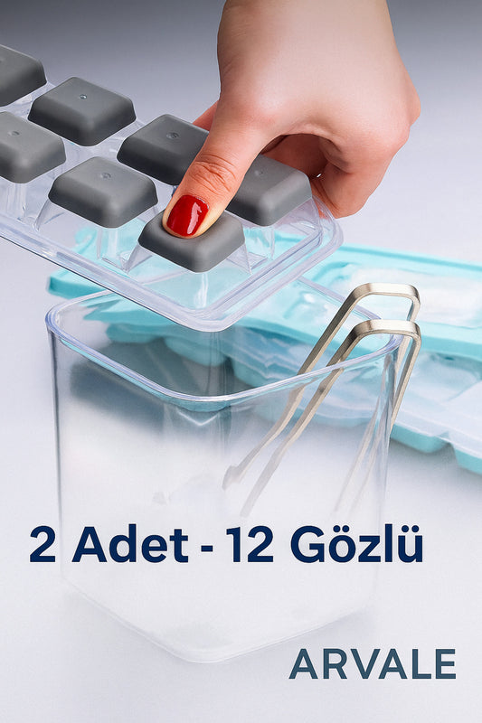 2 Adet Pratik 12 Bölmeli Bas Parmak Silikon Buz Kalıbı |kapaklı Silikon Yapışmaz Bas Parmak Buzluk