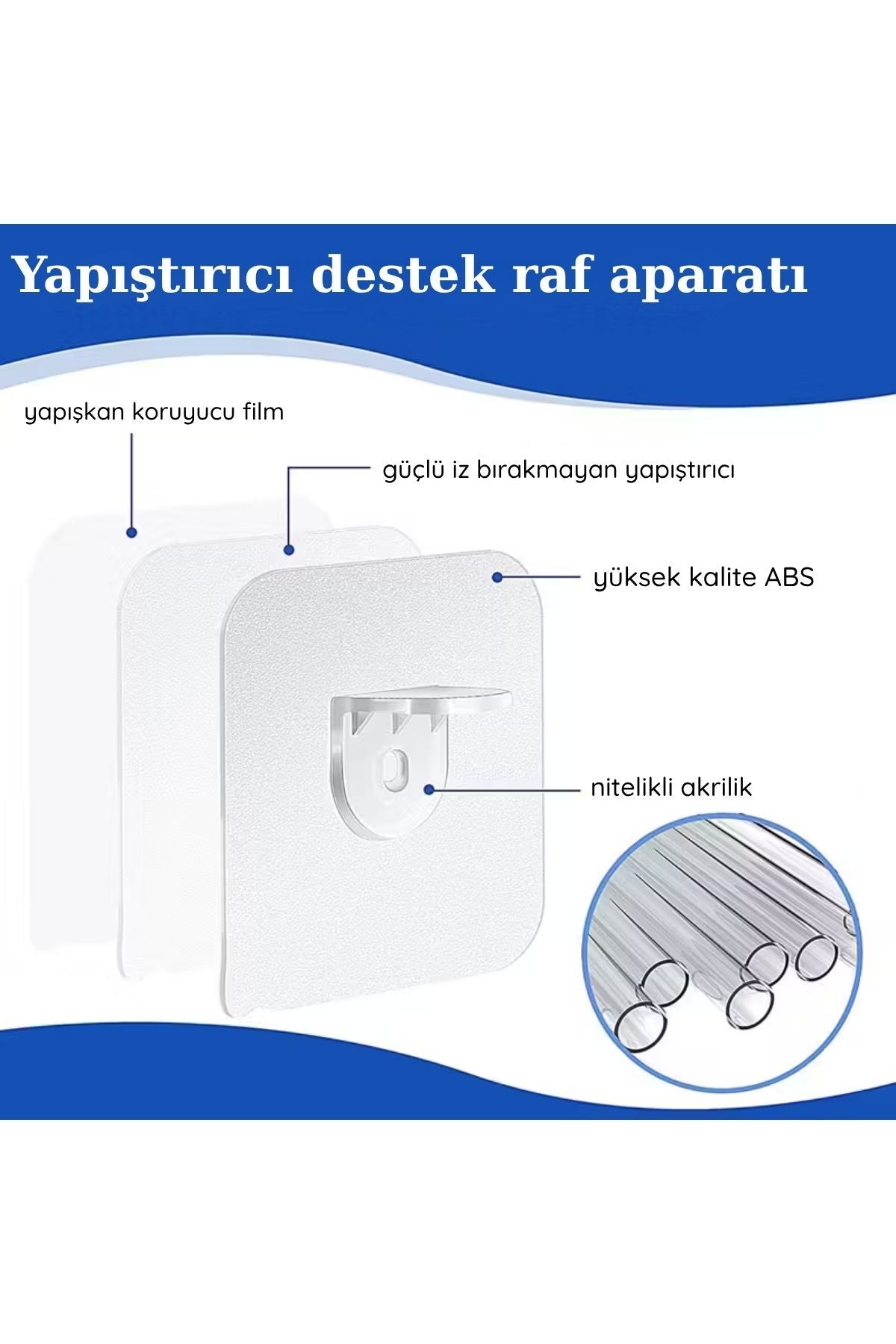 2 Adet Şeffaf Kendinden Yapışkanlı Raf Tutucu Askı – Delme Gerektirmez