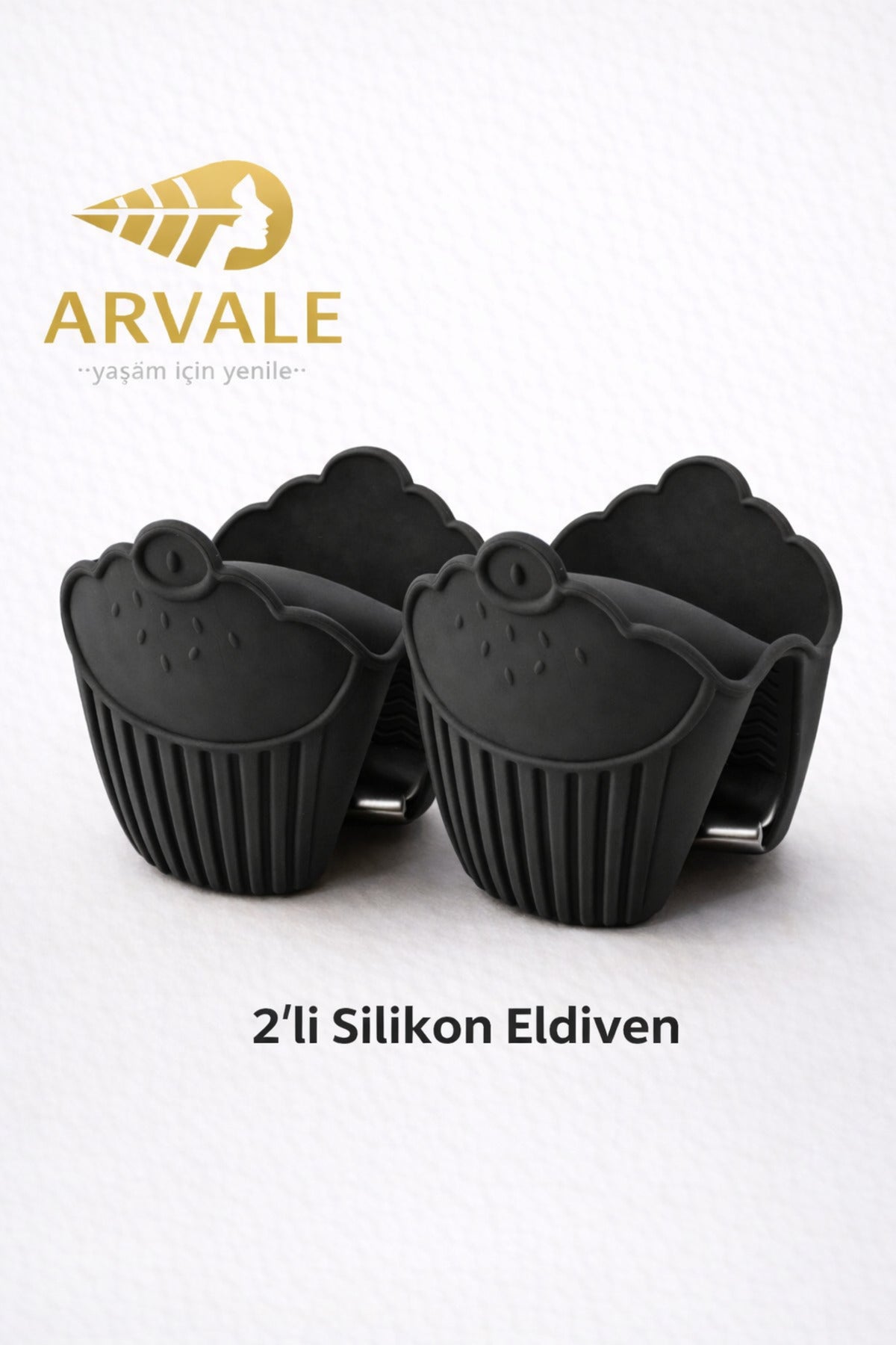2 Adet Silikon Fırın Eldiveni Isı Yalıtımlı Kaymaz Mikrodalga Fırın Tencere Tepsi Siyah