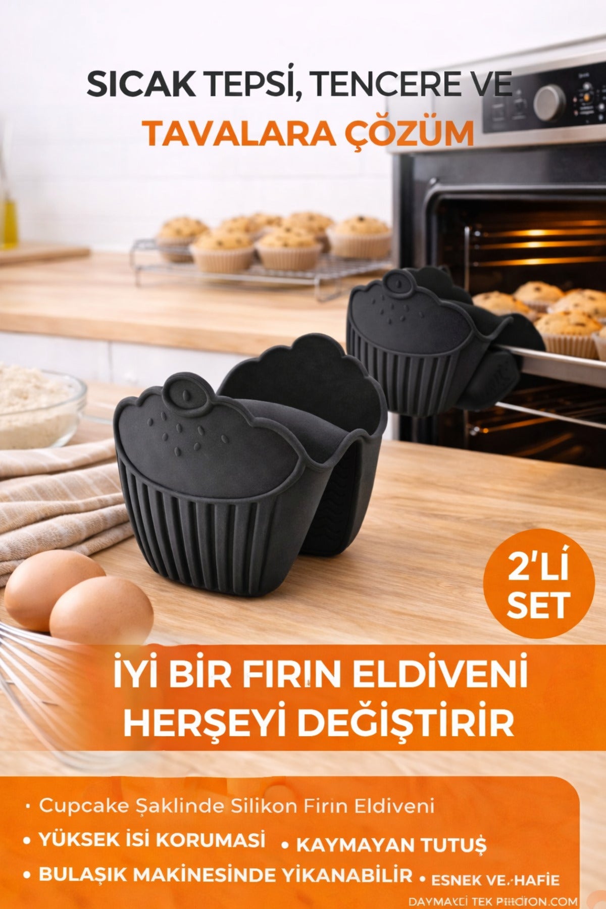 2 Adet Silikon Fırın Eldiveni Isı Yalıtımlı Kaymaz Mikrodalga Fırın Tencere Tepsi Siyah