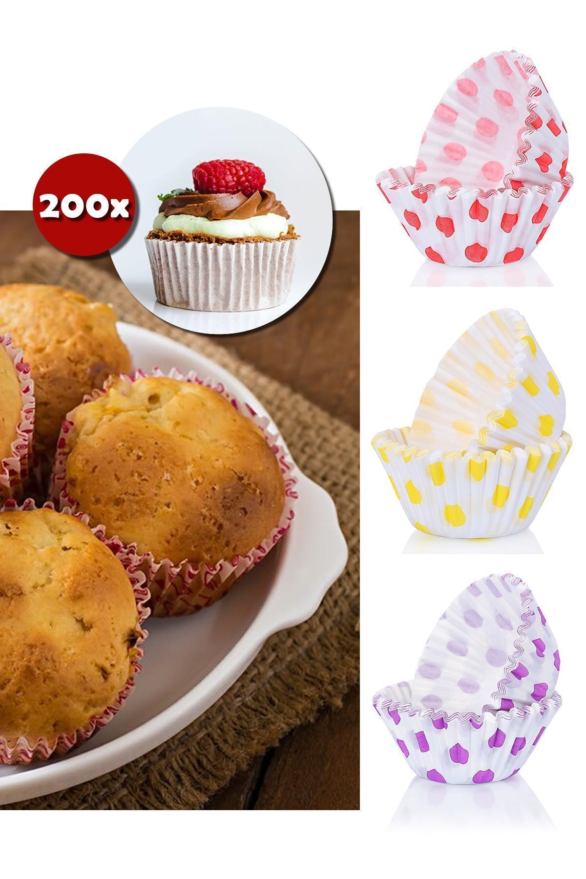 200'lü Muffin Browni Cupcake Kağıdı Kek Kalıbı Desenli ( 2 Paket )