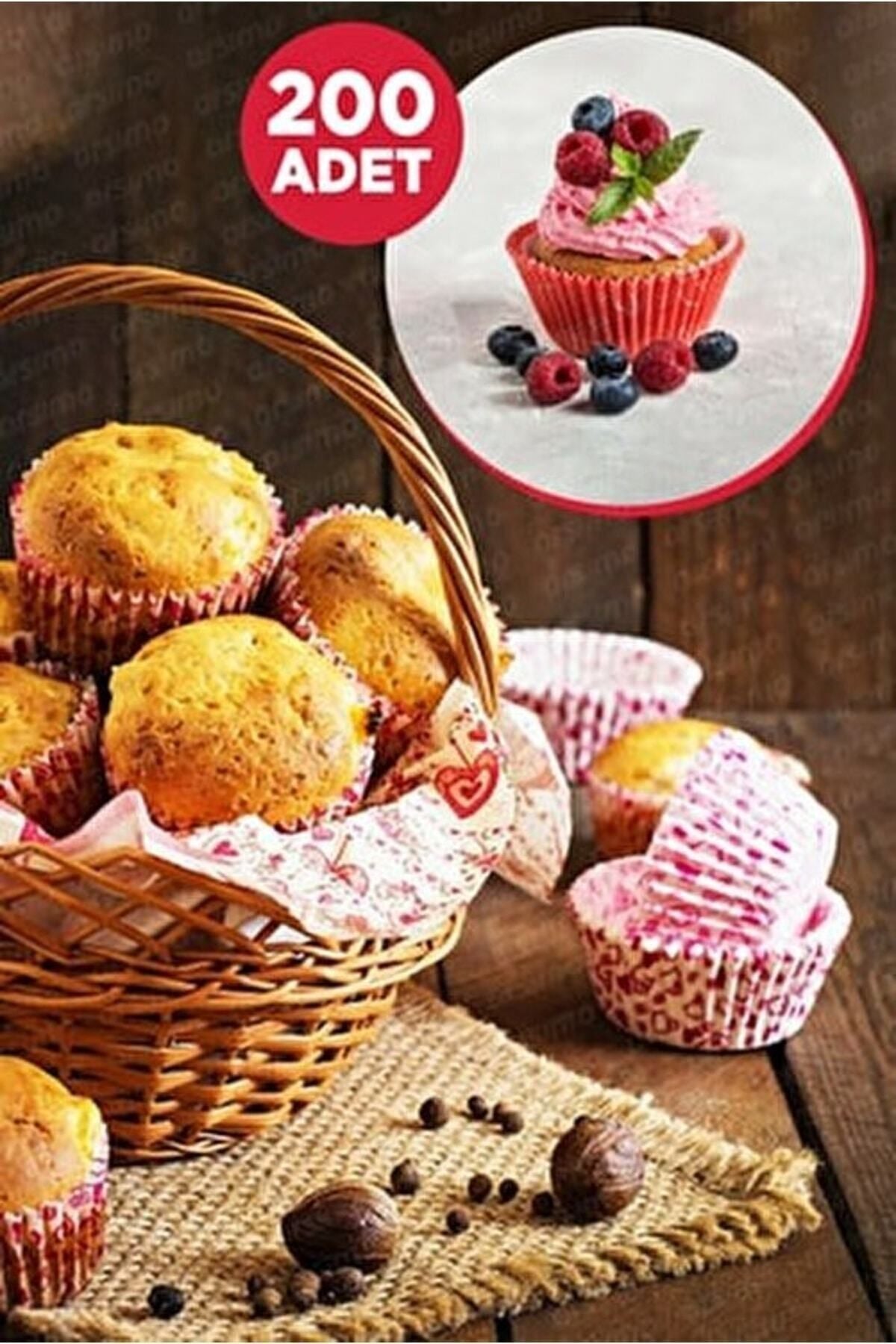 200'lü Muffin Browni Cupcake Kağıdı Kek Kalıbı Desenli ( 2 Paket )