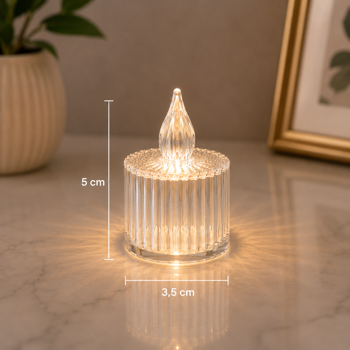 24'lü Çizgili Şeffaf Led Mum Seti-Kına Gecesi Konsepti