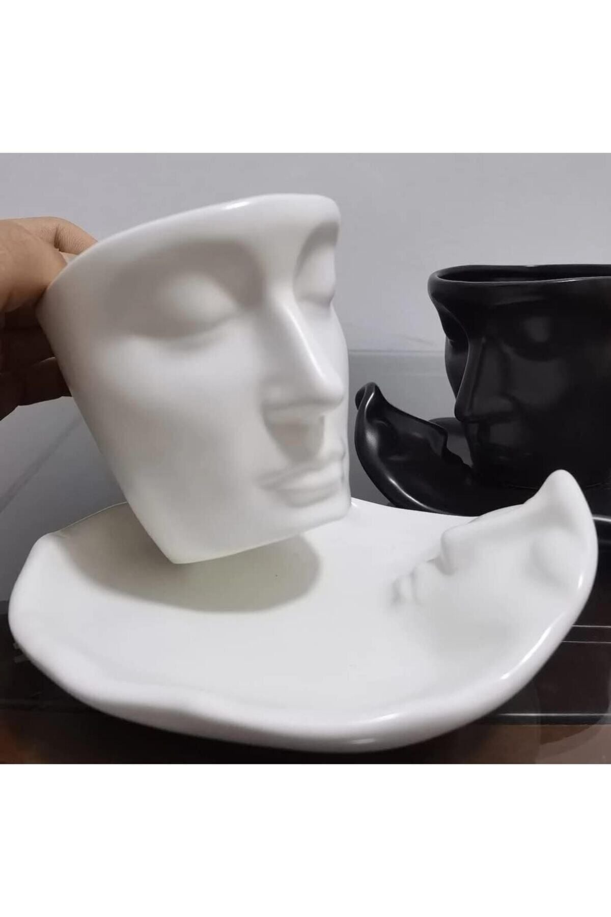 255 ml Yüz Şekilli Fincan Takımı Beyaz Kupa Ve Tabak - Kupa Kahve Fincan Takımı