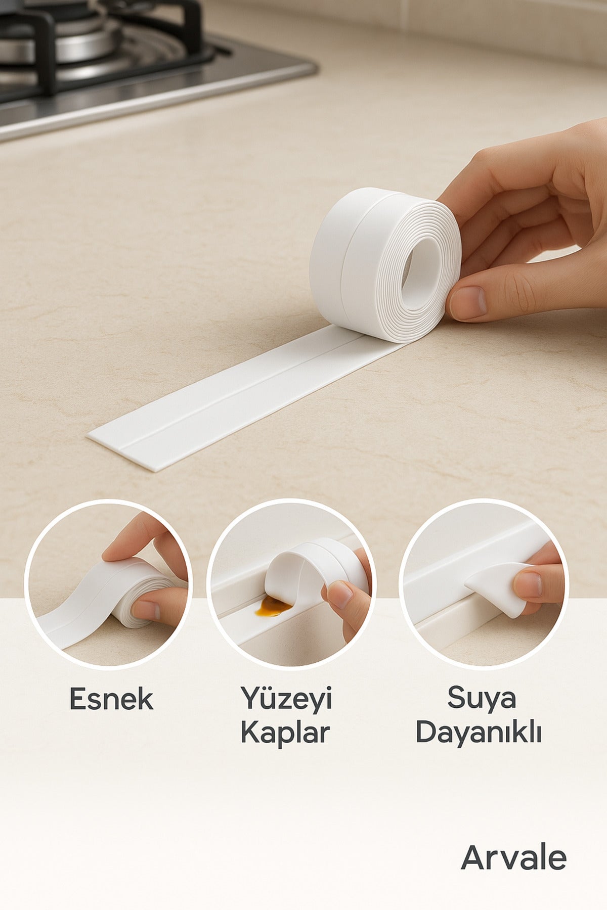 3,2 MT  Su Sızdırmaz Bant Banyo , Mutfak , Duş , Pencere , Kenar Bandı 3.2mt Delik Kapatıcı