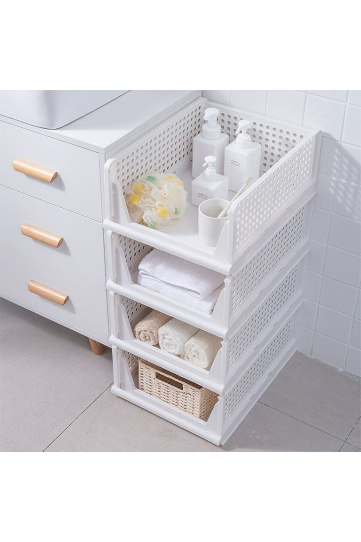 3 Adet Gri Raylı Elbise Organizeri - Mutfak Banyo Düzenleme Depolama Üst Üste Dizilebilir