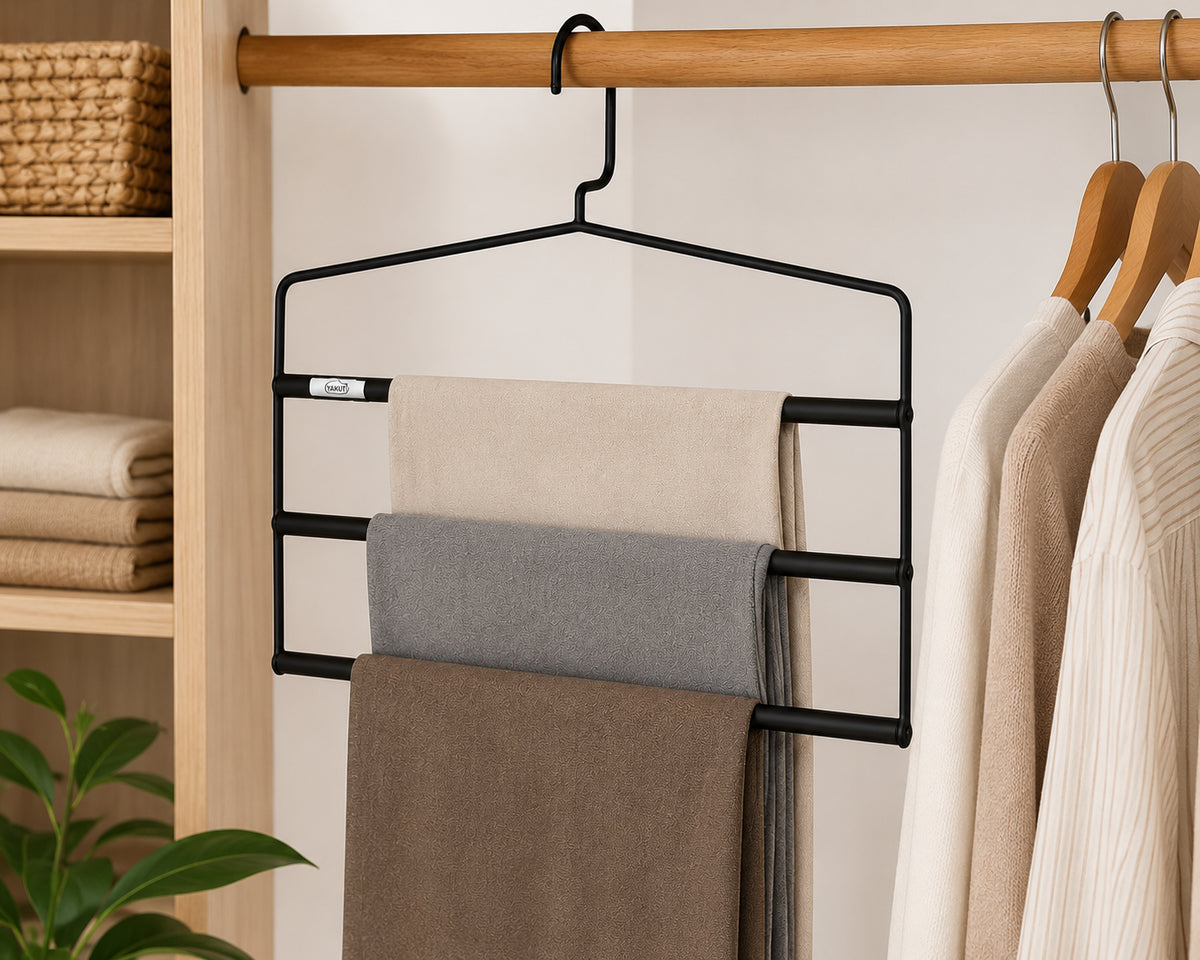 3 Katlı 3 Adet Metal Pantolon Askısı – Dolap İçi Yer Tasarruflu Düzenleyici