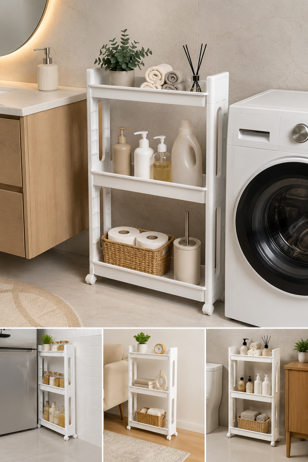 3 Katlı Tekerlekli Çok Amaçlı Mutfak Banyo Organizeri