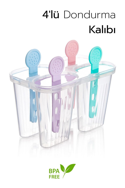 4 Bölmeli Dondurma Kalıbı ve Çubukları - BPA Free | 7,5 x 5,5 x 3 cm