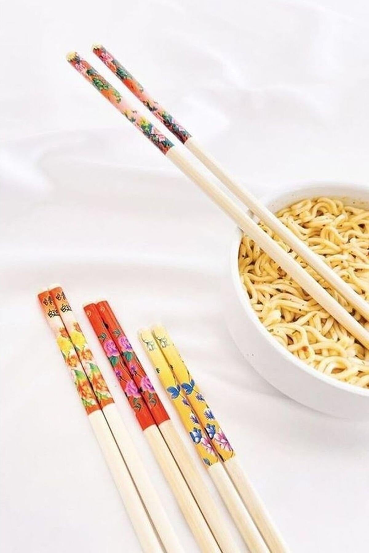 5 Çift Desenli Yıkanabilir Noodle Çubuğu , Kore Çin Bambu Chopsticks Yemek Çubuğu | Desenli Bambu
