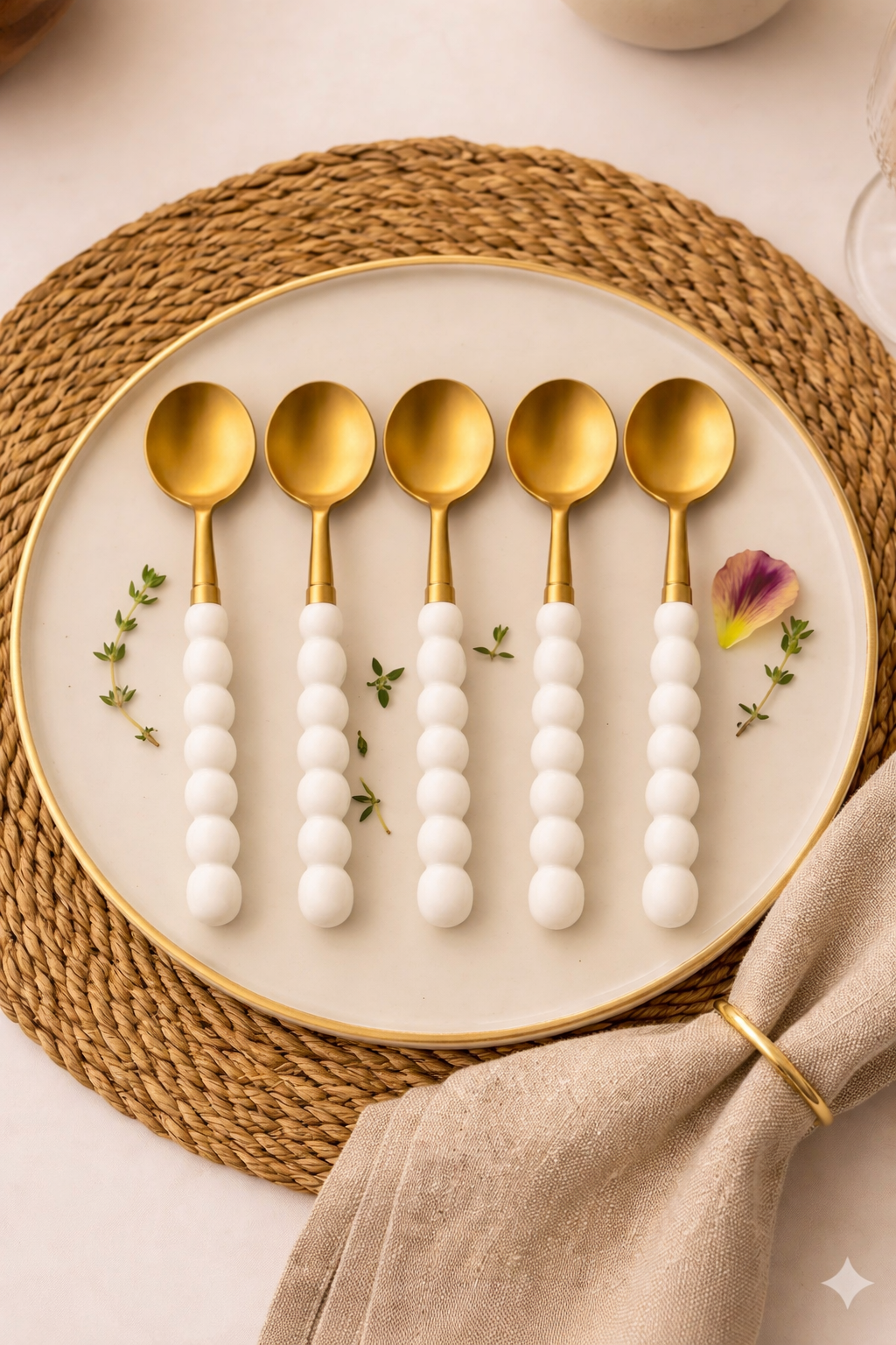 6 Adet Gold İnci Detaylı Yemek Kaşığı
