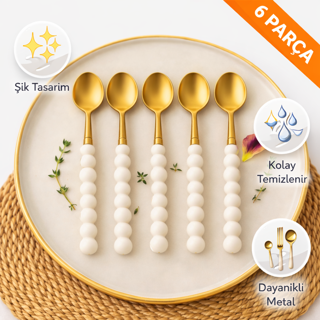 6 Adet Gold İnci Detaylı Yemek Kaşığı