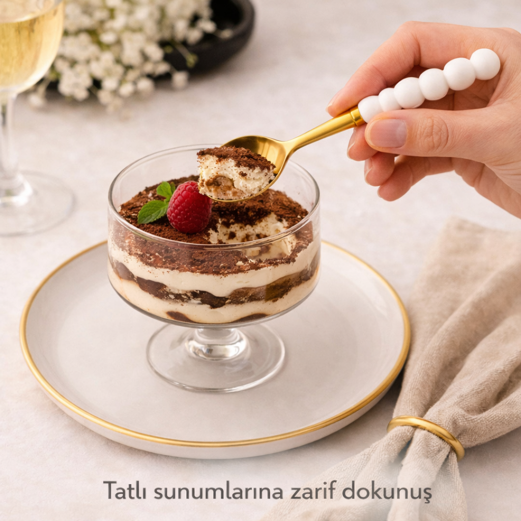 6 Adet Gold İnci Detaylı Tatlı Kaşığı