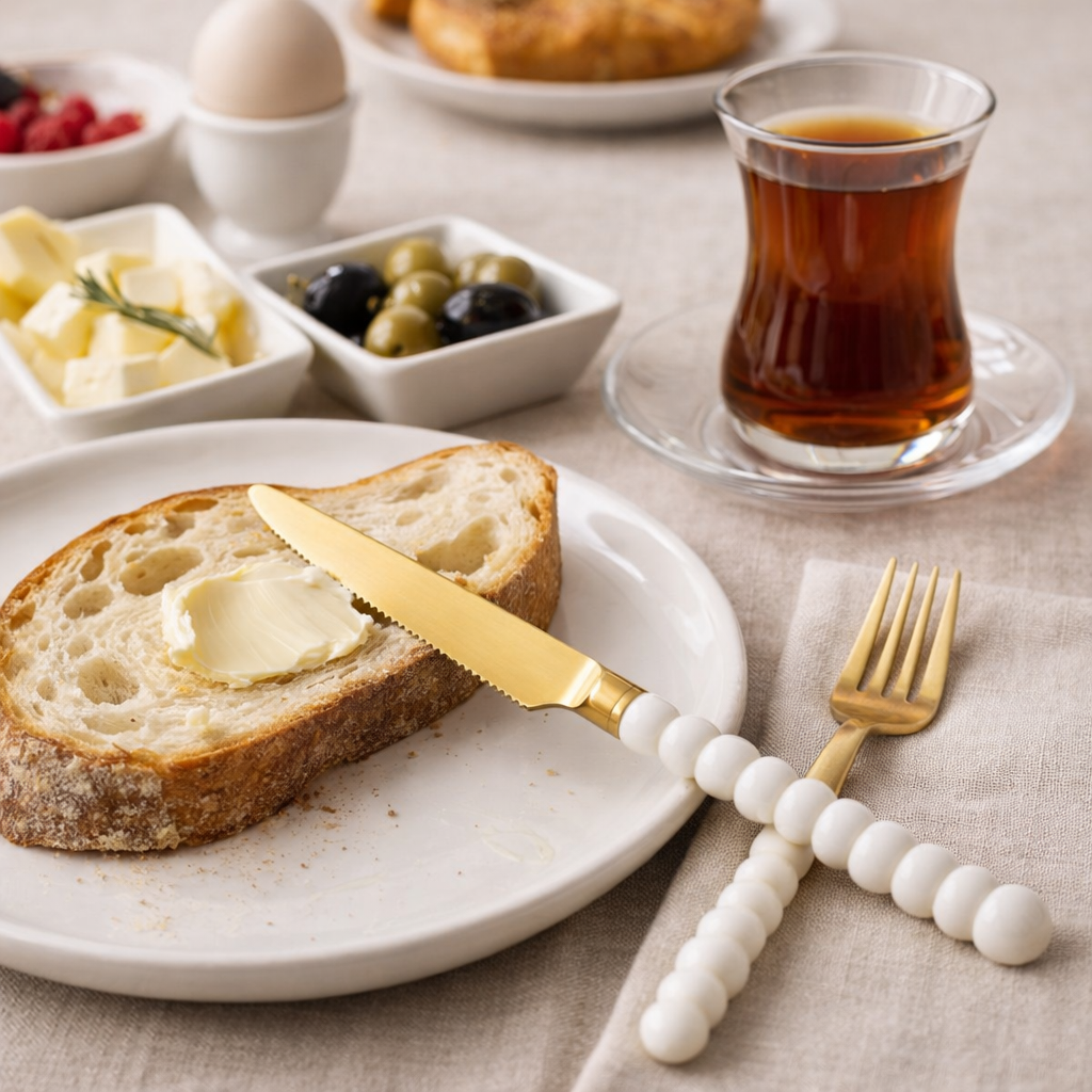 6 Adet Gold İnci Detaylı Yemek Bıçağı