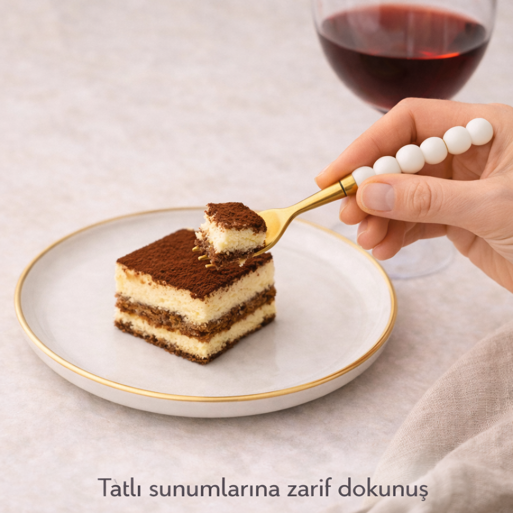 6 Adet Gold İnci Detaylı Tatlı Çatalı