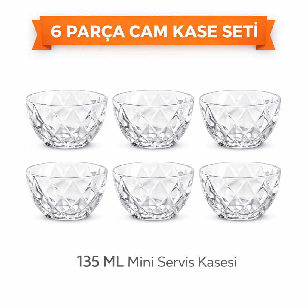 Ricci 6’lı Cam Kase Seti 135 ml Mini Servis Kasesi Çerez Sos Tatlı Sunum Kasesi