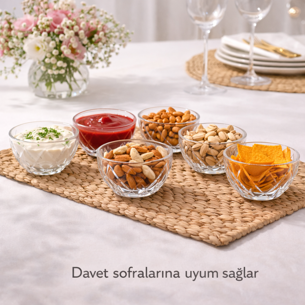 Ricci 6’lı Cam Kase Seti 135 ml Mini Servis Kasesi Çerez Sos Tatlı Sunum Kasesi